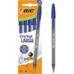 BIC Cristal Large Bolígrafos de Punta Ancha (1,6 mm) que Facilitan la Legibilidad - Tinta Azul, Pack de 5